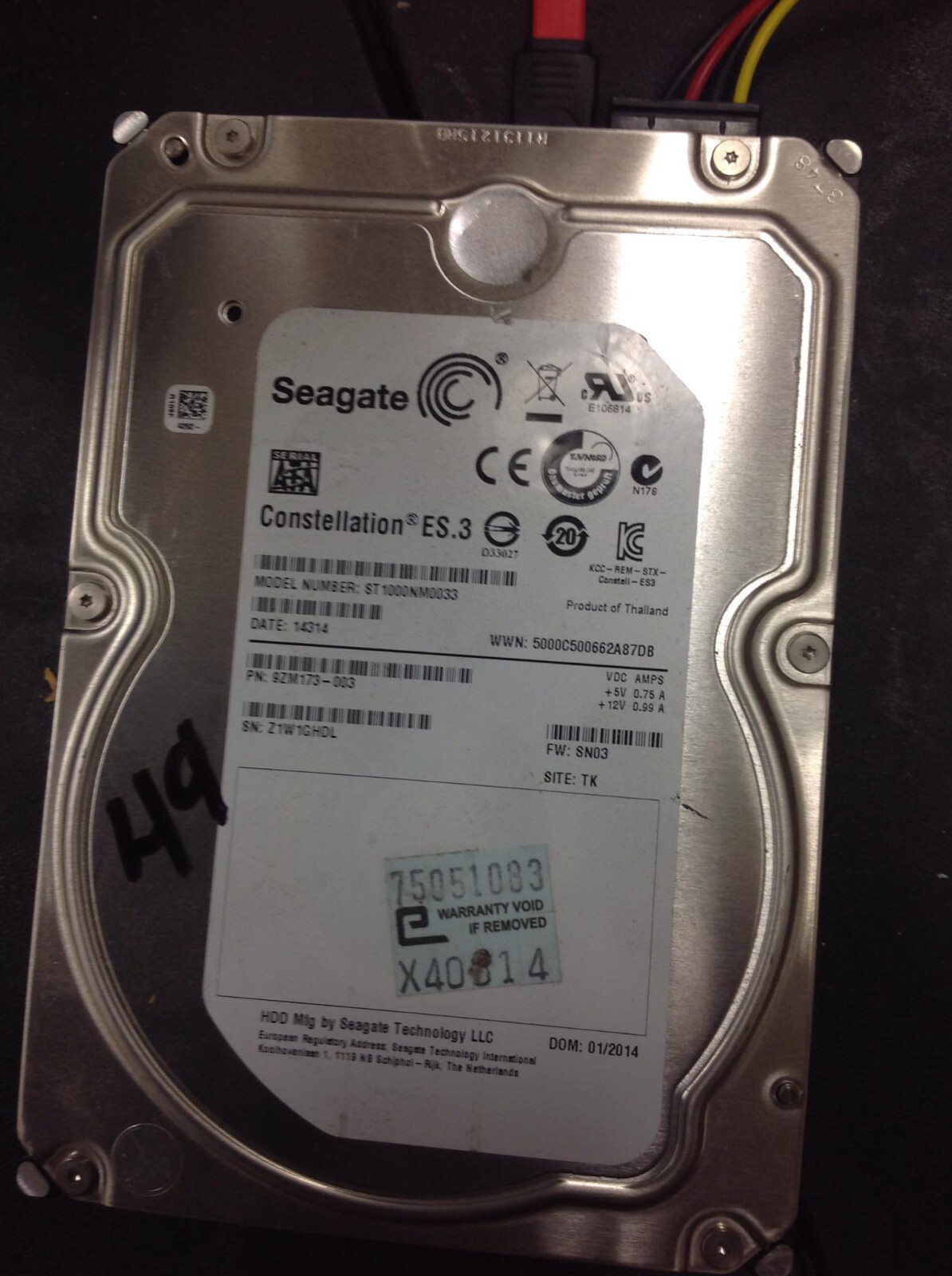 Seagate ST1000NM0033 1TB 7.2K RPM 6Gb/s 3.5" SATA Hard Drive 9ZM173-003 FW SN03