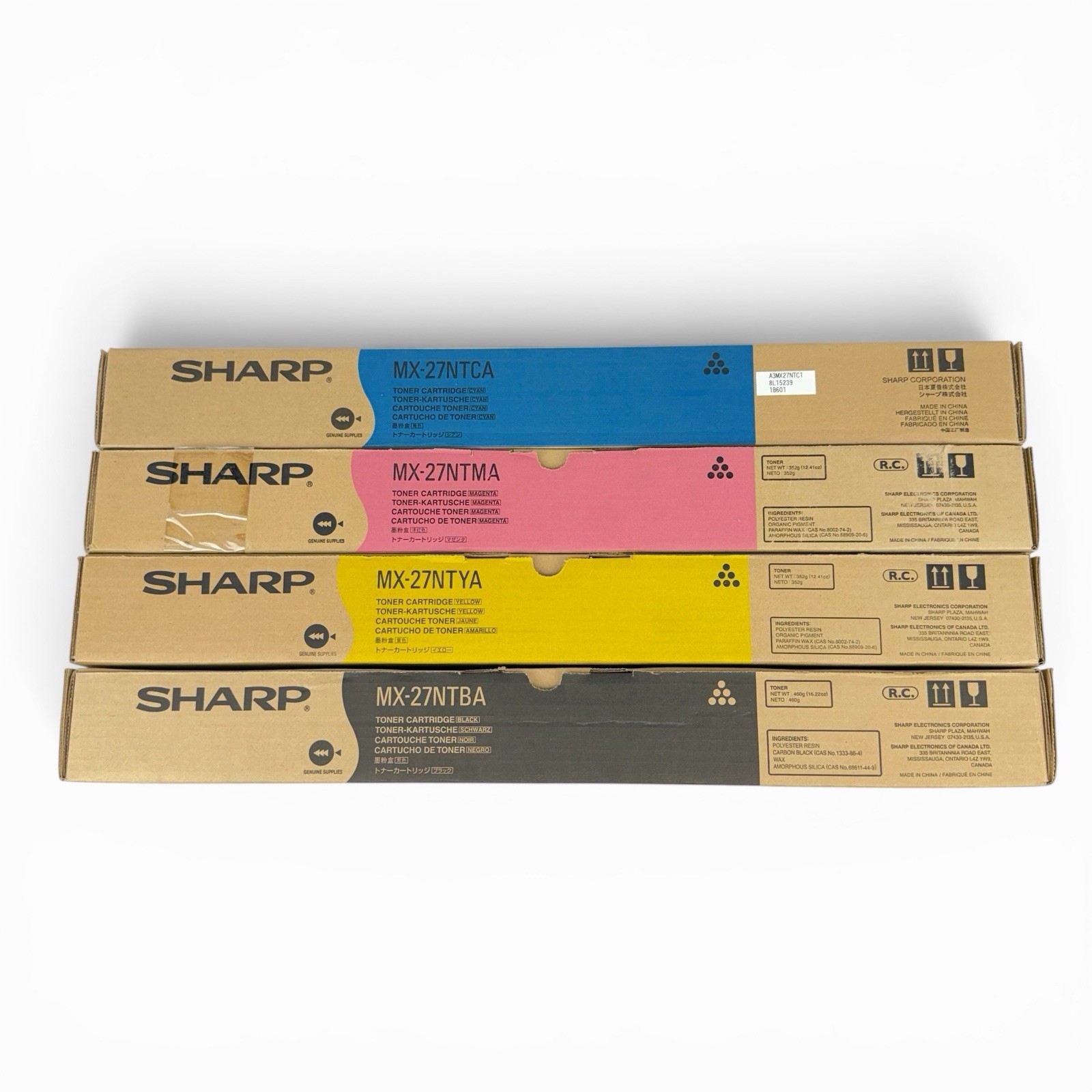 Genuine Sharp MX-27NT Toner Cartridge Full Set (B, C, M, Y) OEM Factory Sealed