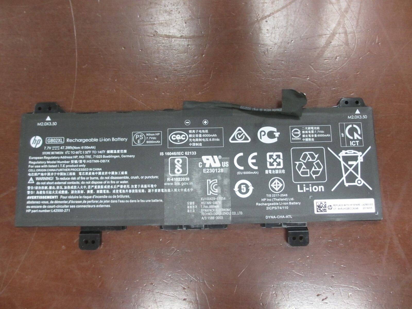 Genuine HP  GB02XL Rechargeable LI-on 7.7Vdc 6000mAh Battery L42583-005