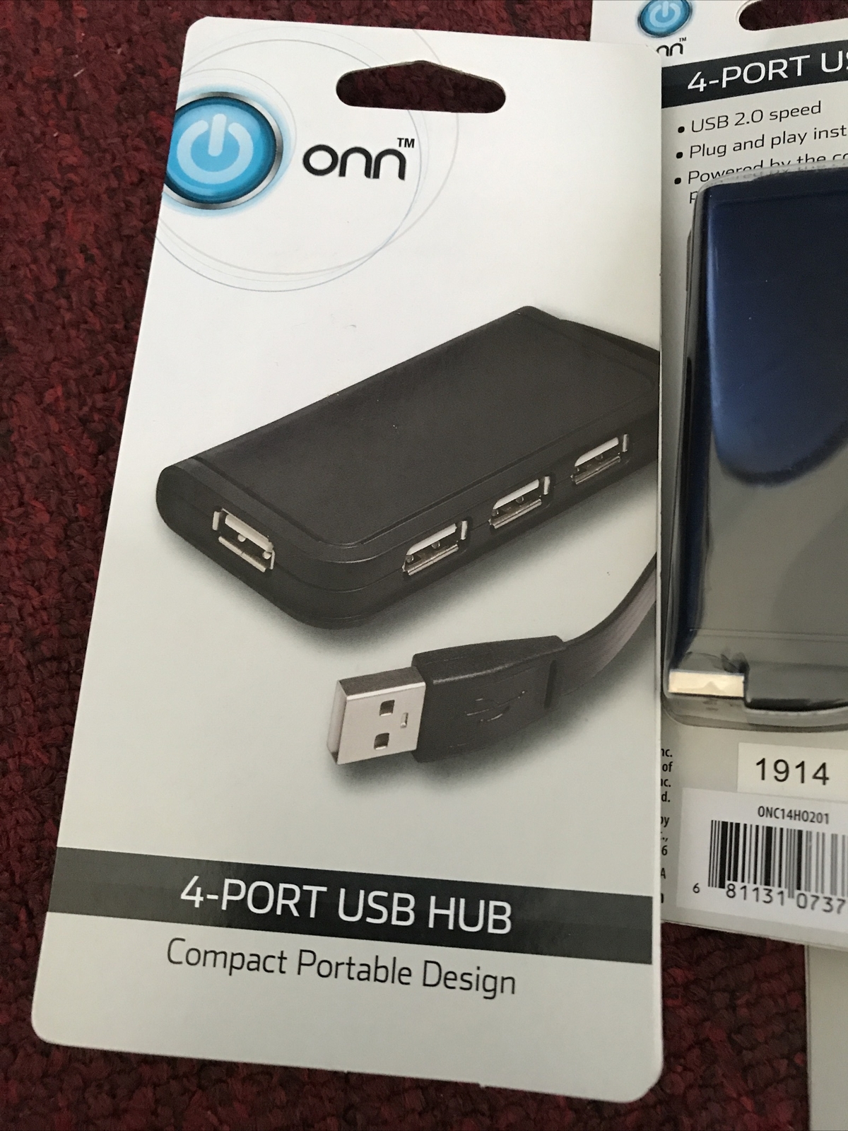 Onn High-Speed Transmission 4-Port 2.0 Technology Usb Hub Black