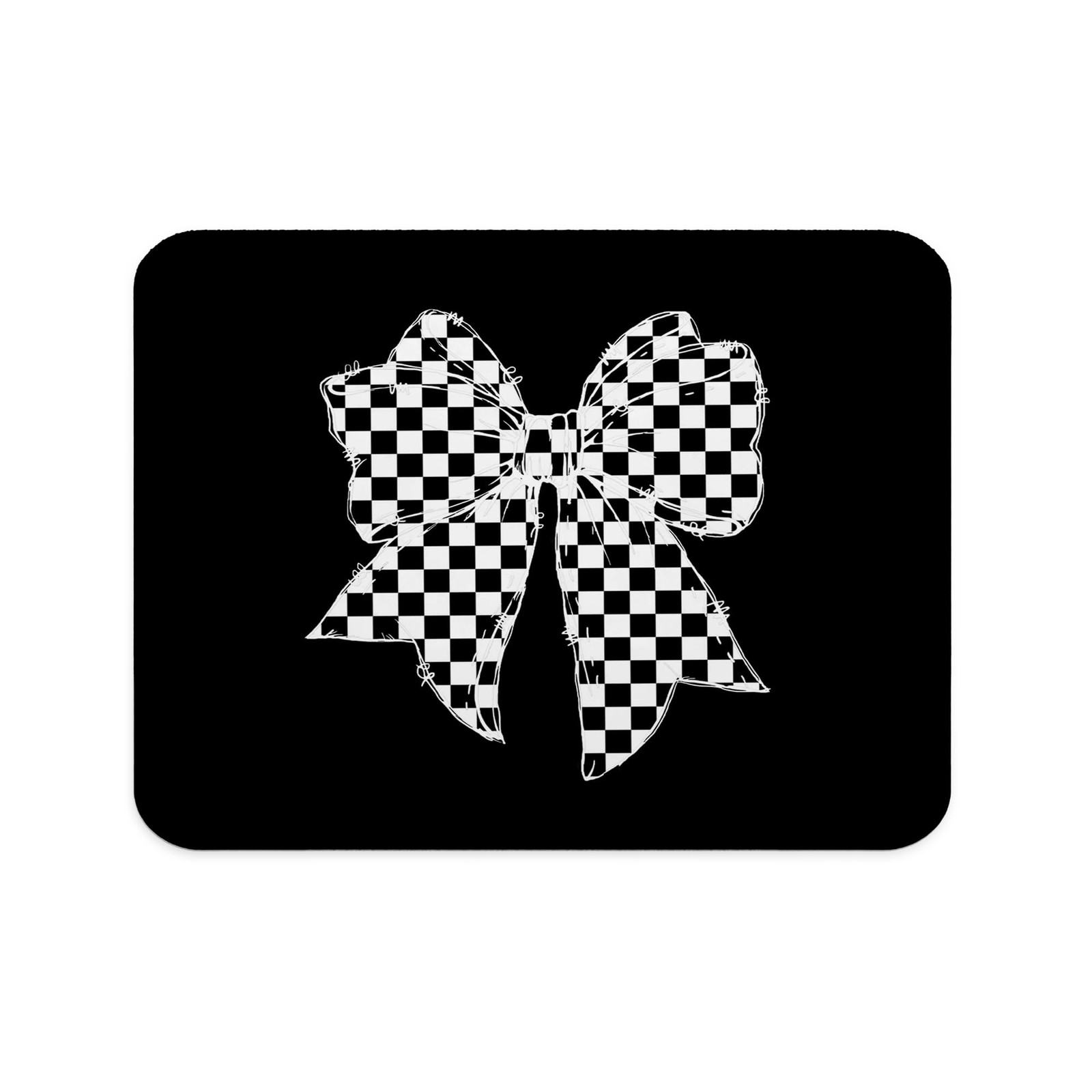JOQUX Coquette Checkered Bow Mouse Pad, Trendy Preppy Girly Black and White C...