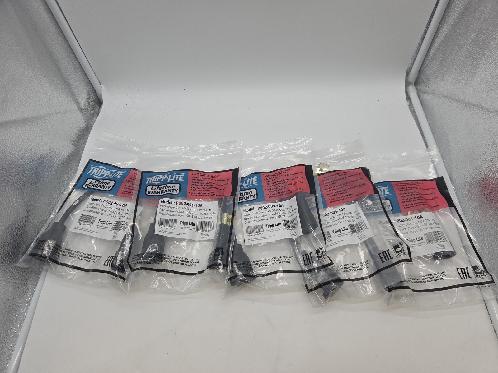 LOT OF 5 NEW SEALED  P004-002 Tripp Lite 2FT 100-250V 10A Power Extension Cable