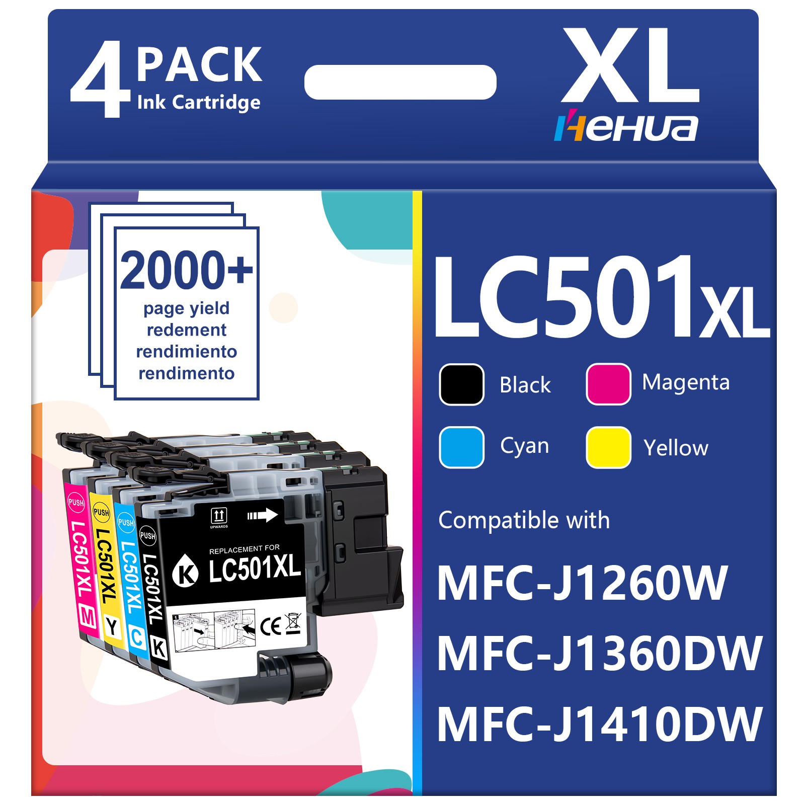LC501Xl 4 Pack Ink Cartridges Compatible For Brother MFc-J1260W/J1360DW/J1410DW