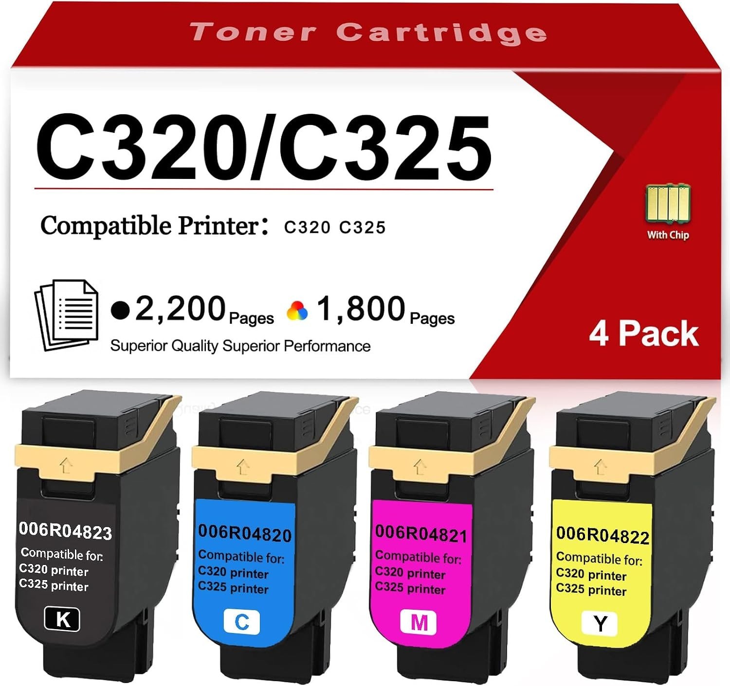 C320 C325 Toner 4-Pack for Xerox 006R04820 006R04821 006R04822 006R04823