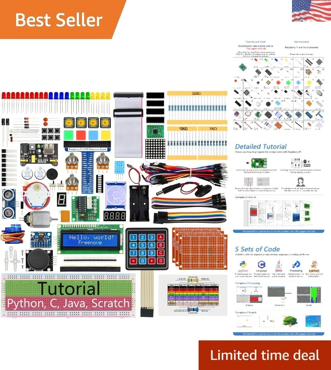Raspberry Pi 5 Ultimate Learning Kit - 4GB RAM, Python, C, Java, Scratch & More