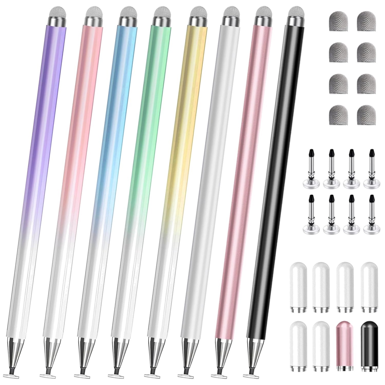 Stylus Pens 8 Pack - Fine Disc Tip Drawing Styluses