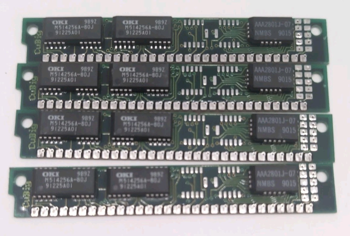 256KB 30-Pin SIMM FPM DRAM OKI M514256B-70J Fully Tested Lot Of 4 = 1 Mb Cubig