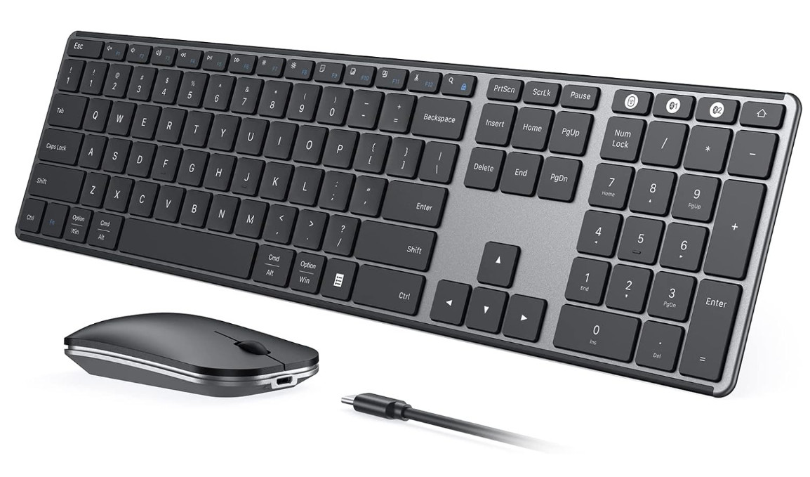Teclado y mouse inalámbrico Bluetooth recargable silencioso multi dispositivo