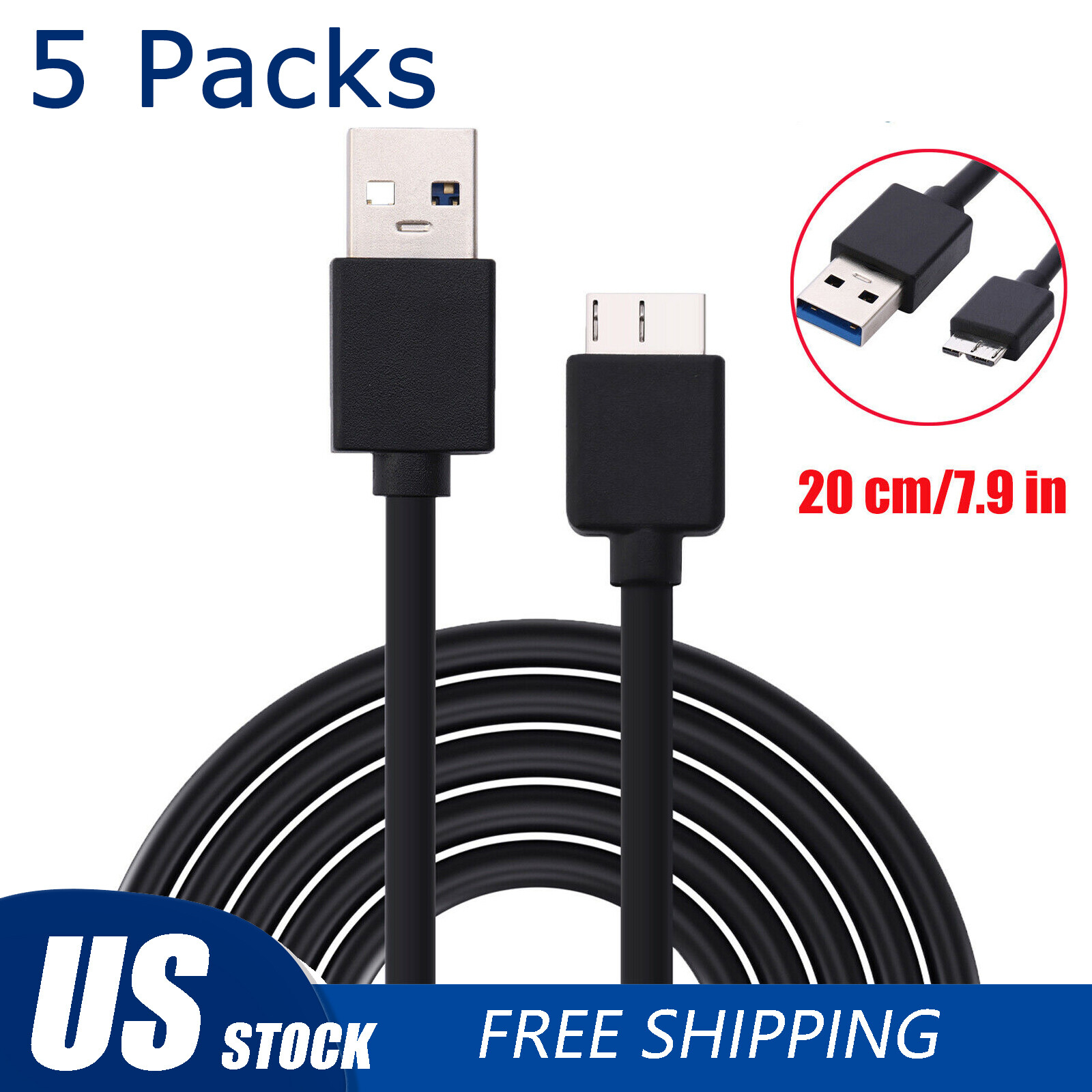 5 Packs USB 3.0 Male A To Micro B Cable For External Hard Disk Drive HDD Cable