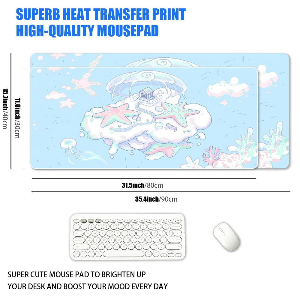 1pc XXL Extra Large Macaron Pixel Style Cloud Sea Island Mouse Pad, Dreamy Pin