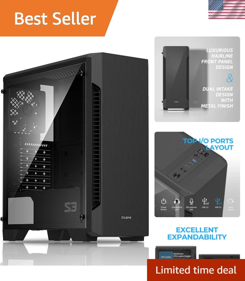 Elegant S3 ATX Mid-Tower Case with Preinstalled Quiet Fans for Ultimate Cooling