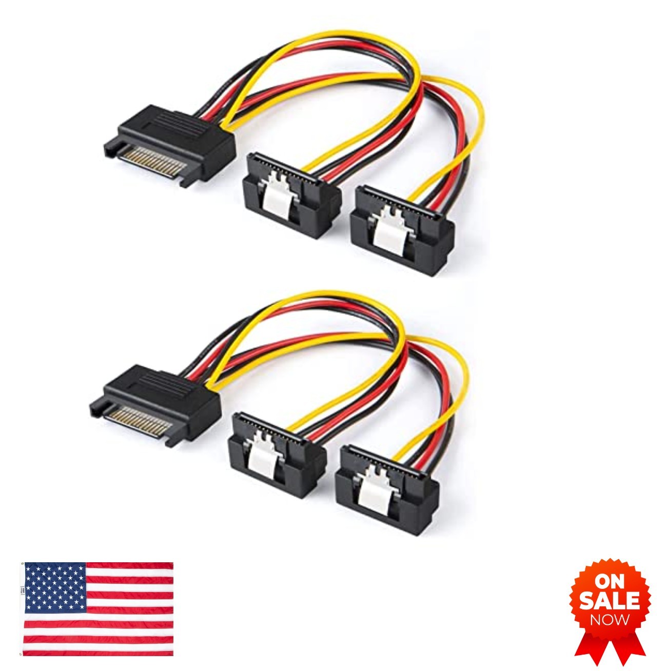 SATA Power Cable Splitter 15 Pin 6 Inch 2 Pack 90 Degree HDD SSD DVD Burner