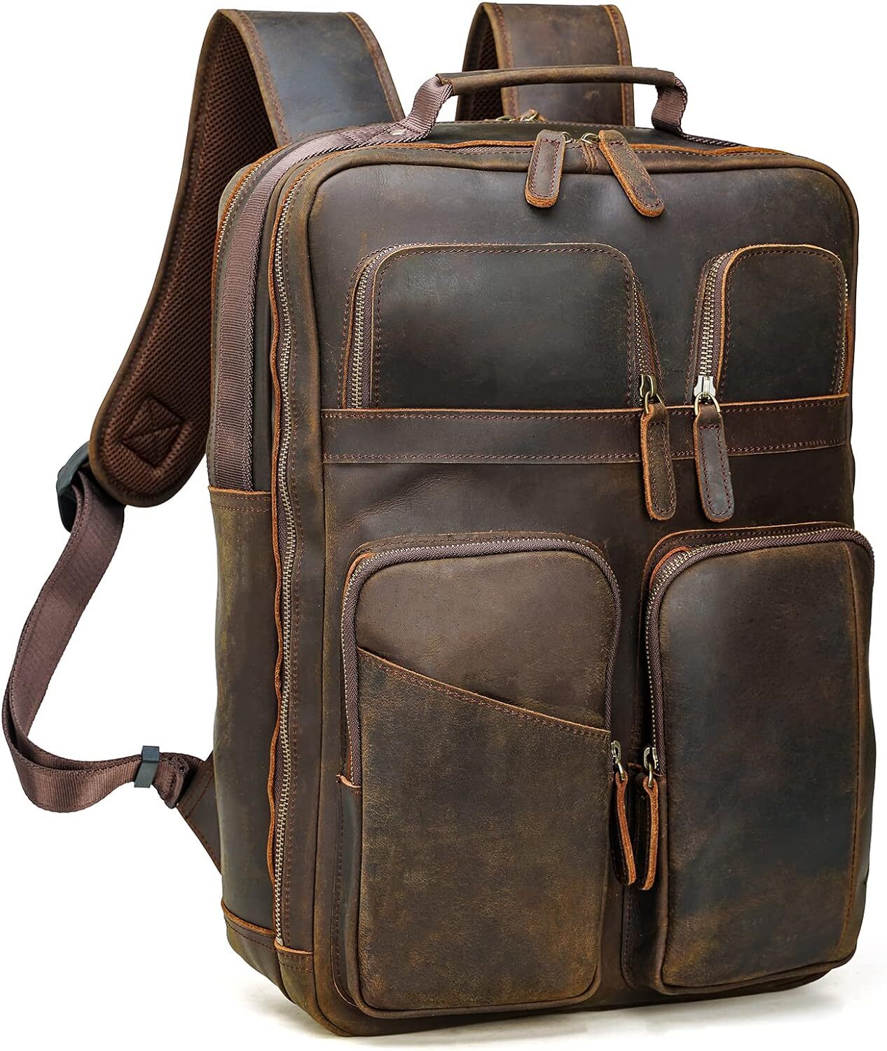 Polare 17.3 Inch Full Grain Leather Backpack for Men and Women Multi Brown 