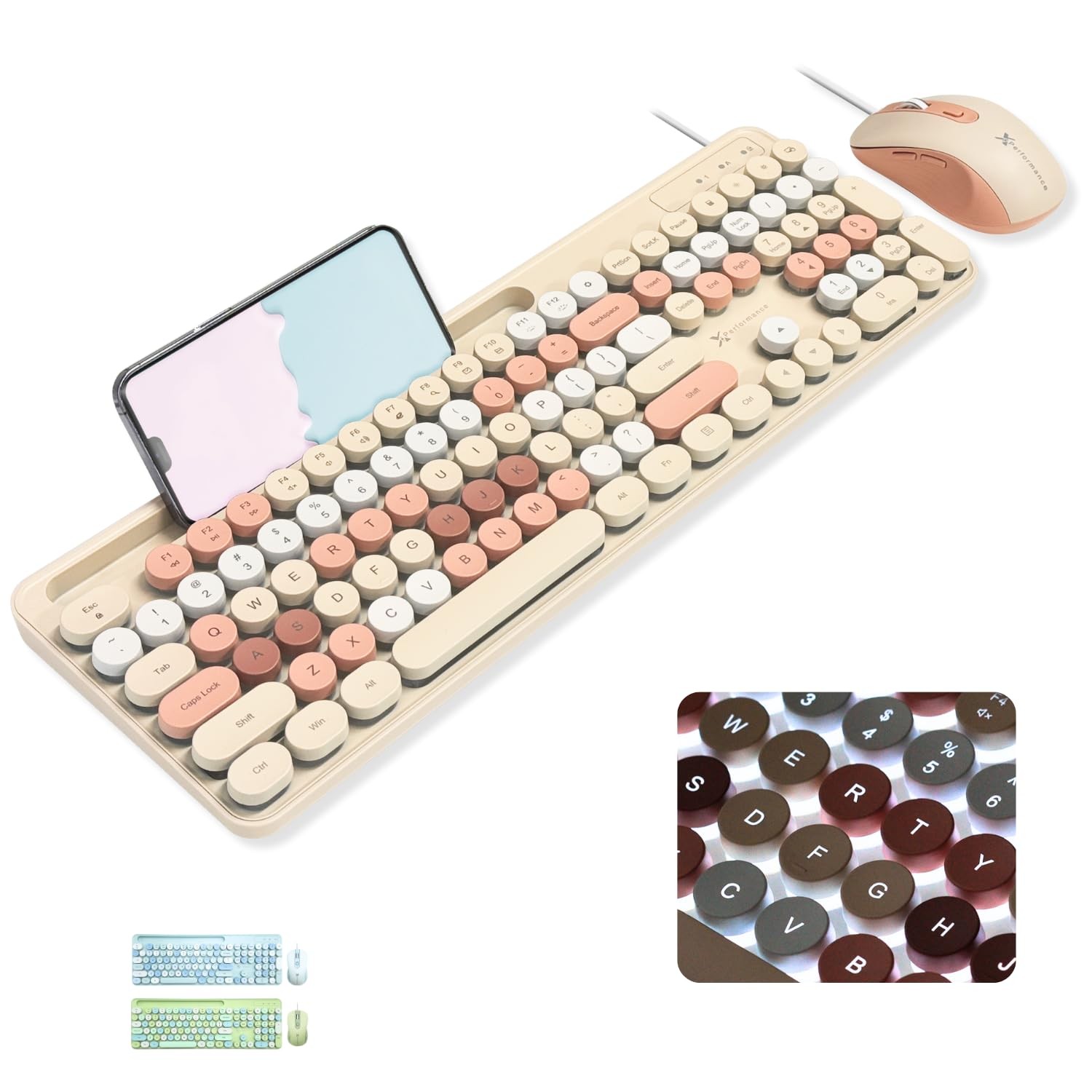 X9 Wired Keyboard and Combo with /Holder - Full-Sized 109 Keys Pastel Keyboar...