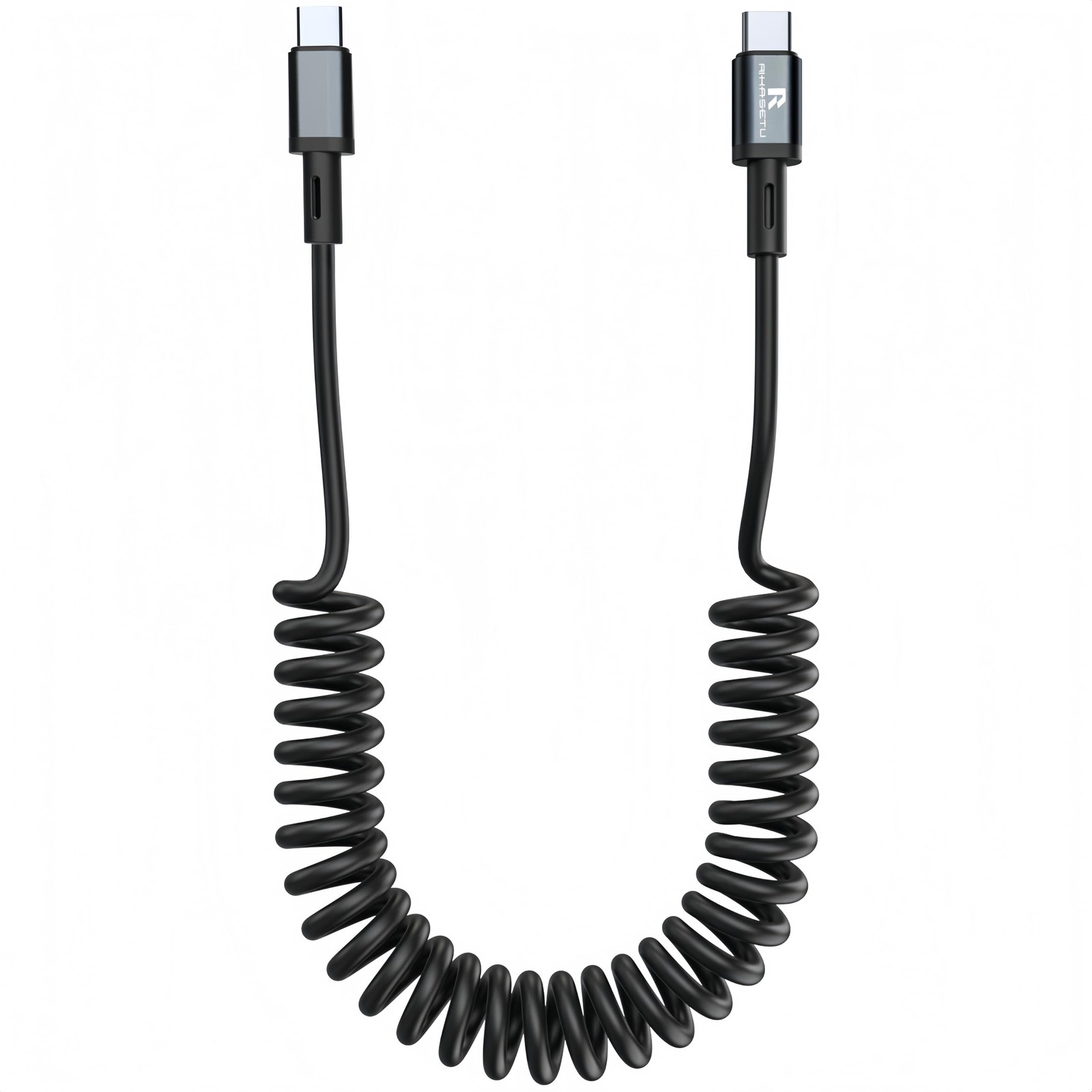 3FT Coiled USB C to C Cable Type C Fast Charging Charger Cord Grey Charger Cable