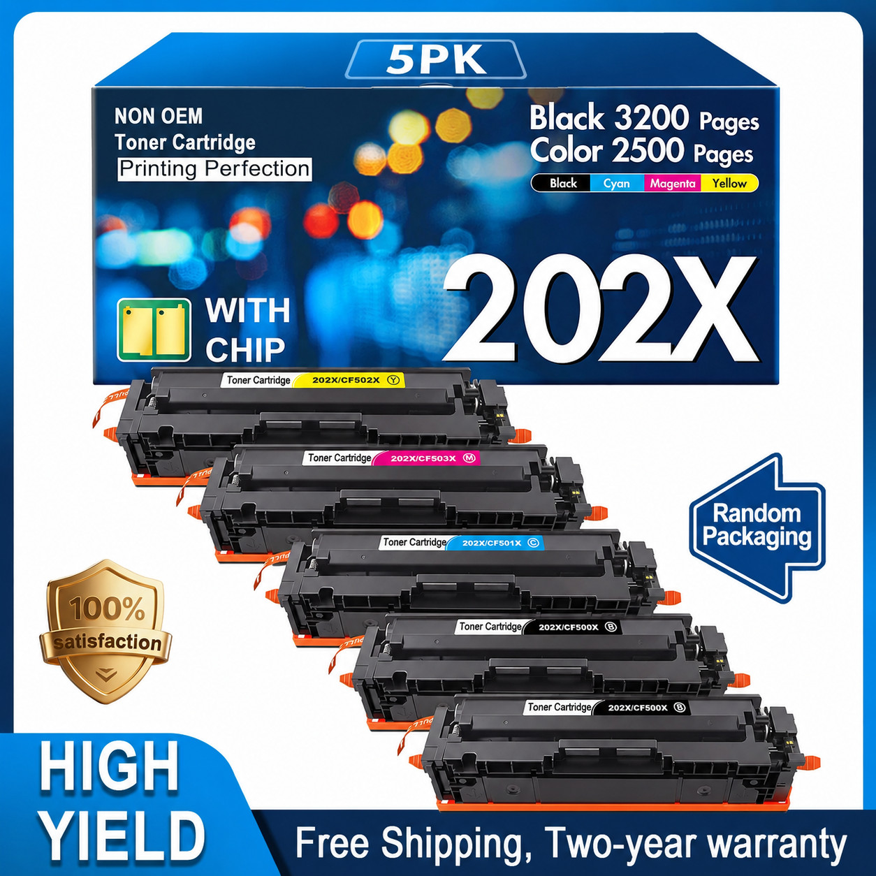 FADSOON® 5PK 202X CF500X Toner for M254dw M281fdw M280nw M281cdw M254nw M281fdn
