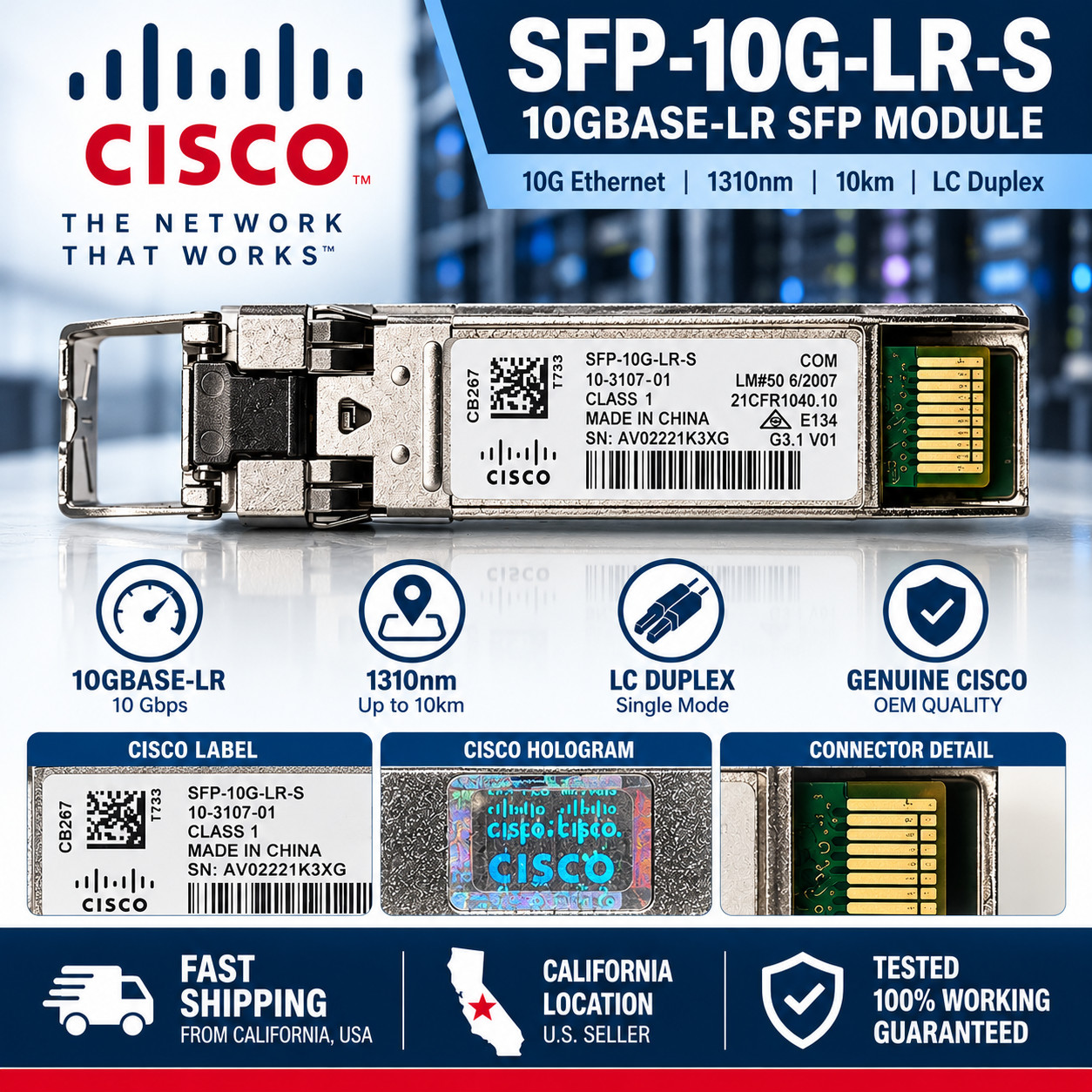 Cisco SFP-10G-LR-S 10GBASE-LR SFP Modules Holograms