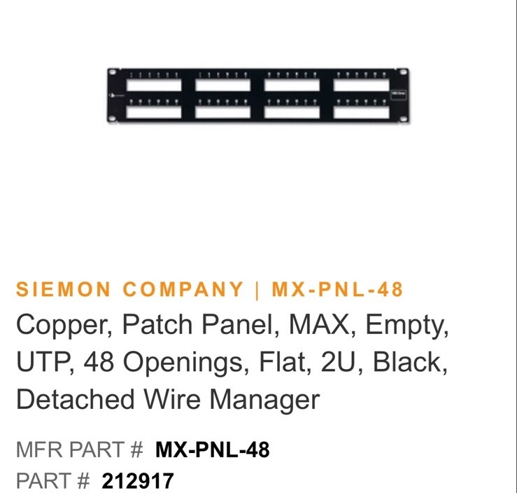Copper Patch Panel MAX Empty UTP 48 Openings  Flat 2U Black Detached Wire Manage