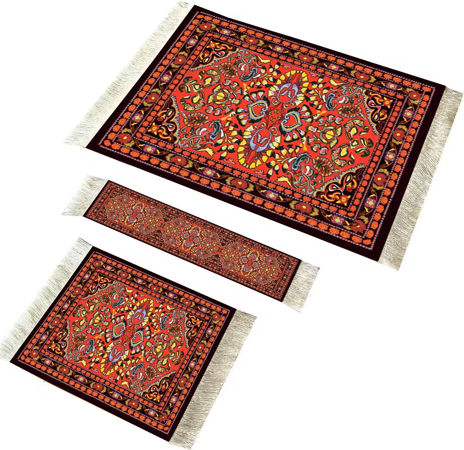 Oriental Rug Style Mouse Pad, W/ Free Matching Mini Carpet Coaster And Bookmark