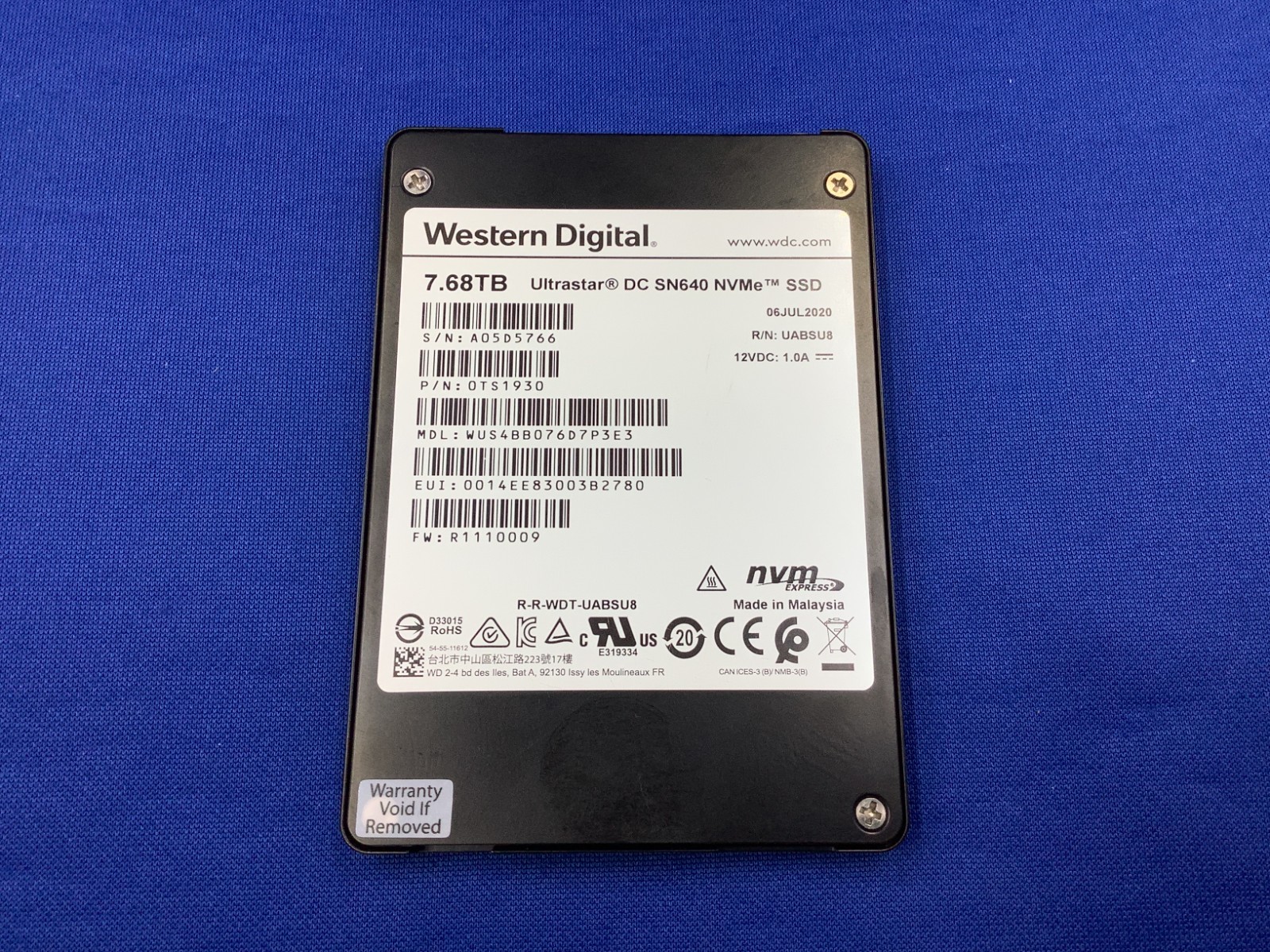 WUS4BB076D7P3E3  WESTERN DIGITAL 7.68TB ULTRASTAR DC SN640 NVMe PCIe SSD