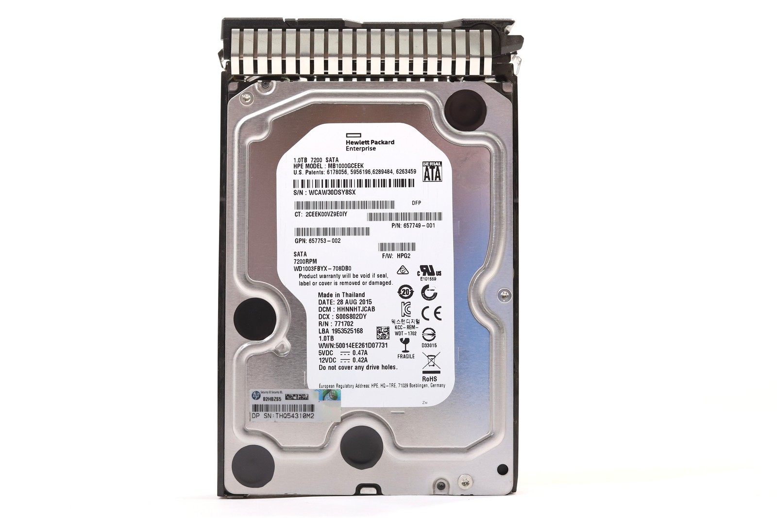 HPE MB1000GCEEK 1TB 3.5" 6Gb/s 7.2K RPM SATA HDD W/Caddy P/N: 657753-002 Tested