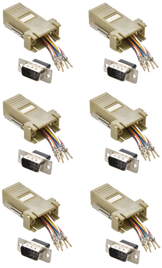 6x DB9 Male to RJ45 Female Network Modular Adapter Connector 8P8C Serial RS232