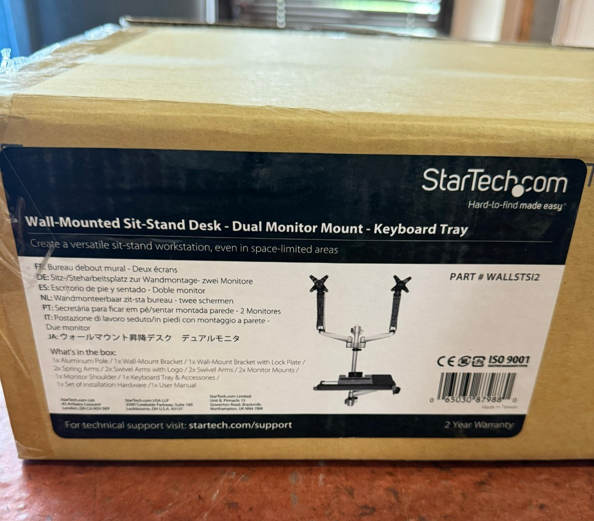 STARTECH.COM WALL-MOUNTED SIT-STAND DESK-DUAL MONITOR MOUNT WITH KEYBOARD TRAY 
