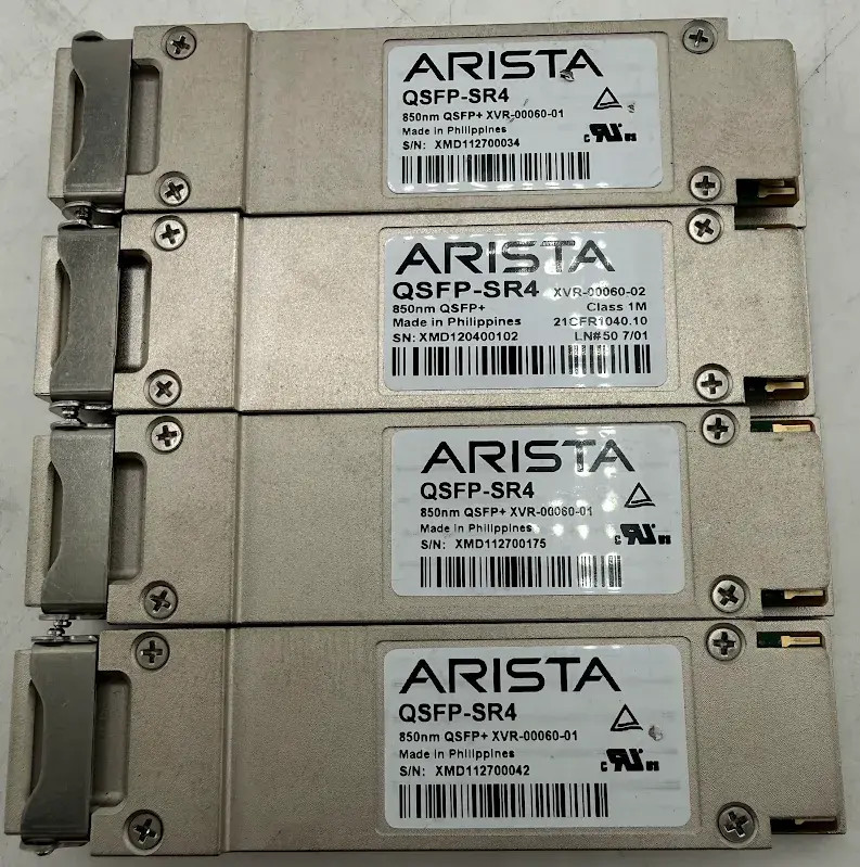 LOT OF 4 ARISTA NETWORKS QSFP-SR4 MTP/MPO 850NM 150M XVR-00060-01 & XVR-00060-02