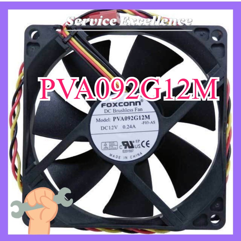 One FOXCONN PVA092G12M Cooling Fan Fast Shipping 90x90x25MM DC 12V 0.24A 3-Pin