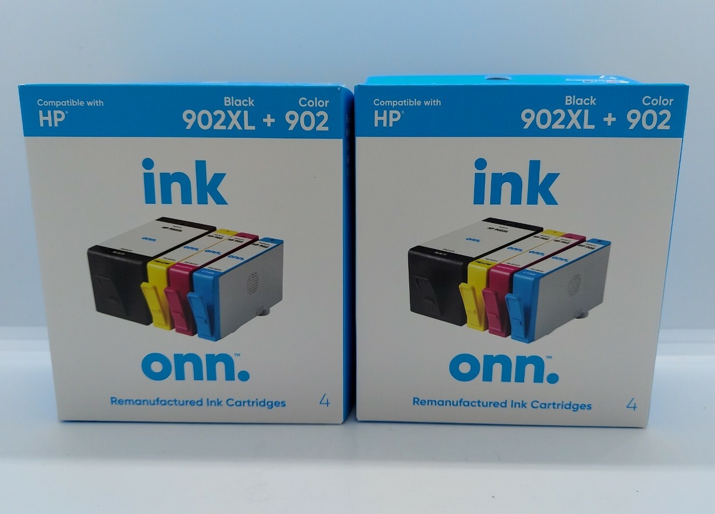2 Pack Onn 902XL Black 902 Color 4 Re-manufactured Ink Cartridges- NEW