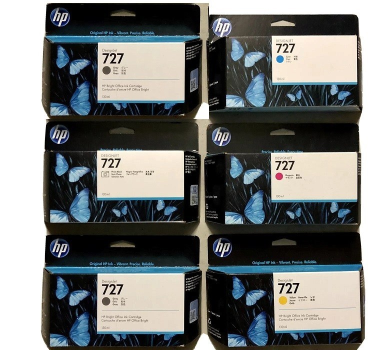 Set 6 Genuine Factory Sealed HP 727  Inkjet Cartridges 130ml (No MK) 2019-2023