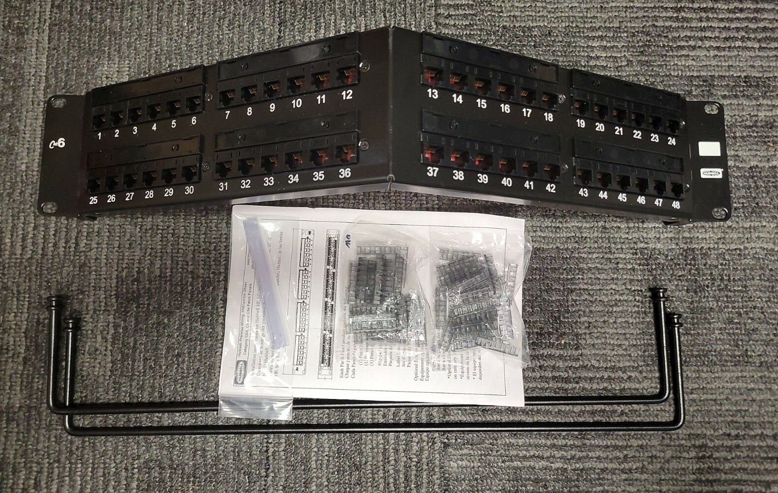 HUBBELL HP648A Nextspeed Category 6, 48 Port Patch Panel Angled, Black, 2U, New