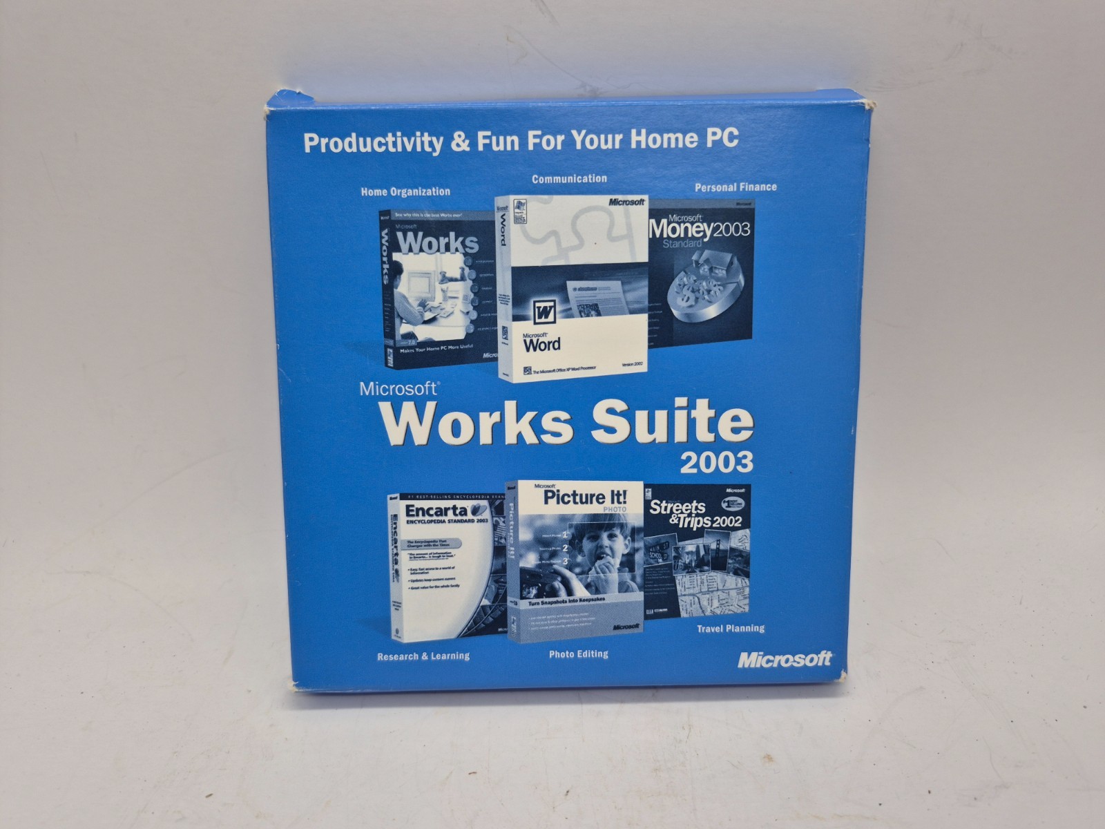 Microsoft works suite plus Works & Money 2003-5 discs-pre owned