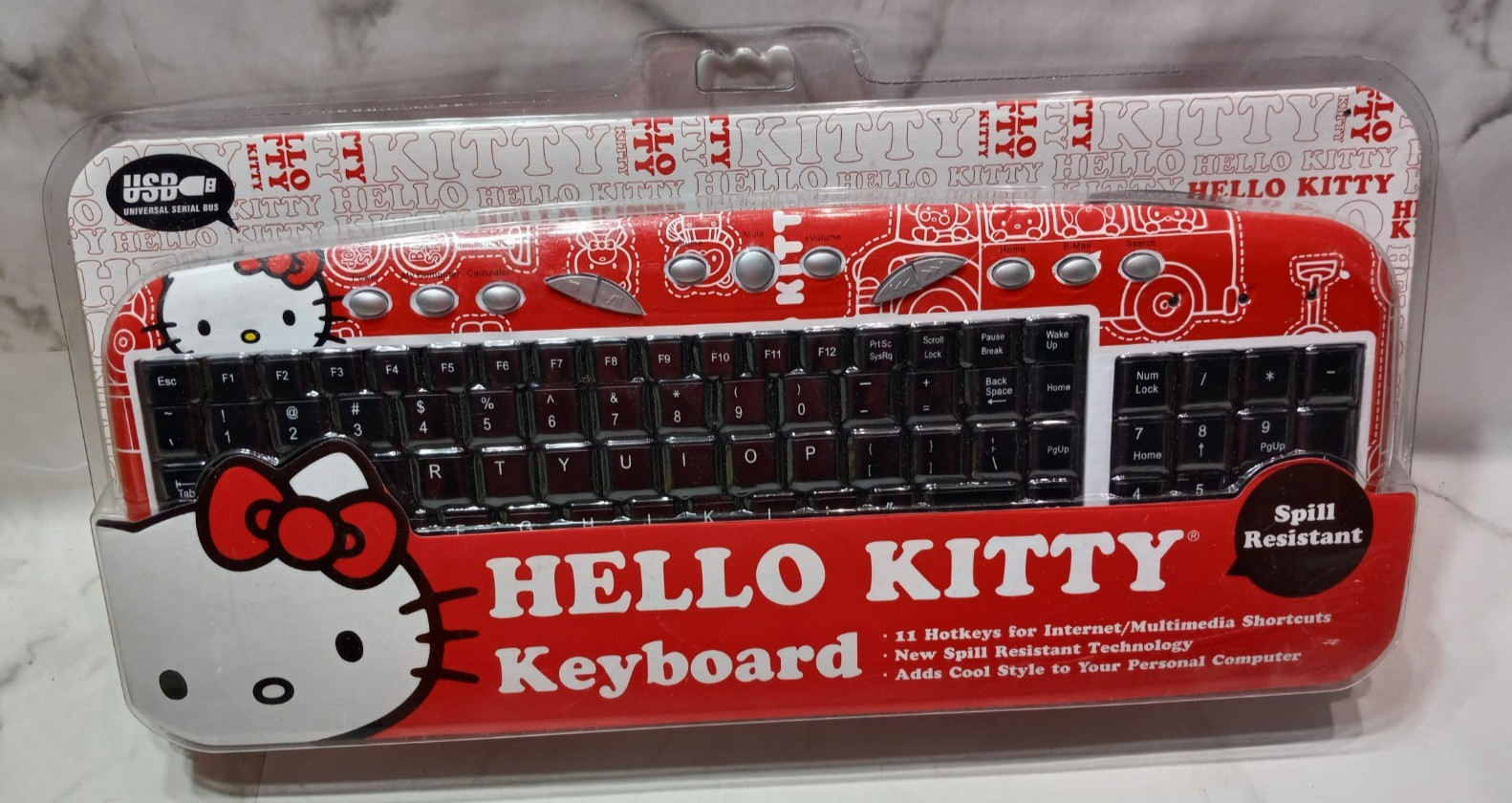 Hello Kitty Wired USB Keyboard Sanrio Sakar Internet/Multimedia Hot Keys