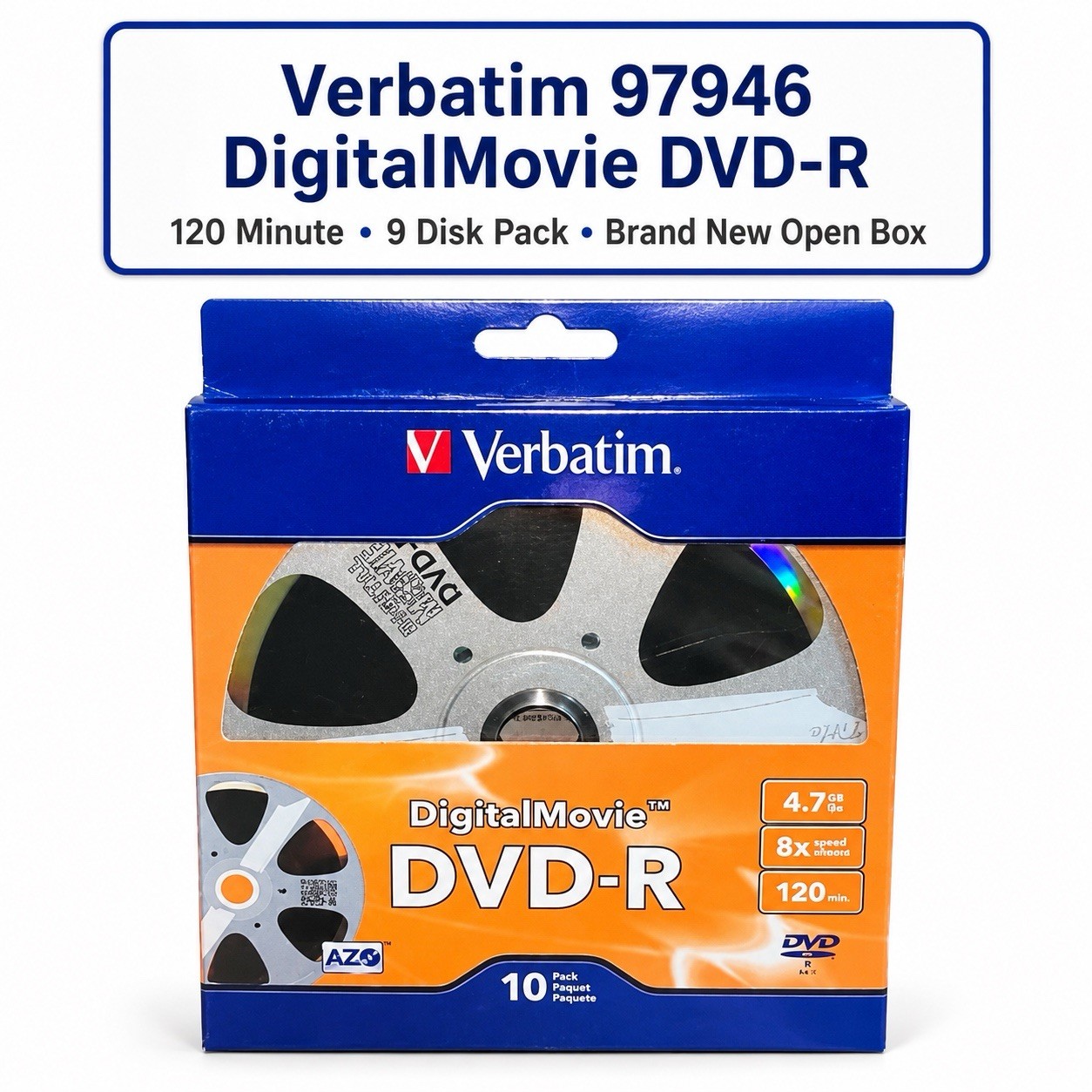 Verbatim 97946 DigitalMovie DVD-R 4.7GB 8X 120 Min Blank Recordable Discs 9 Pack