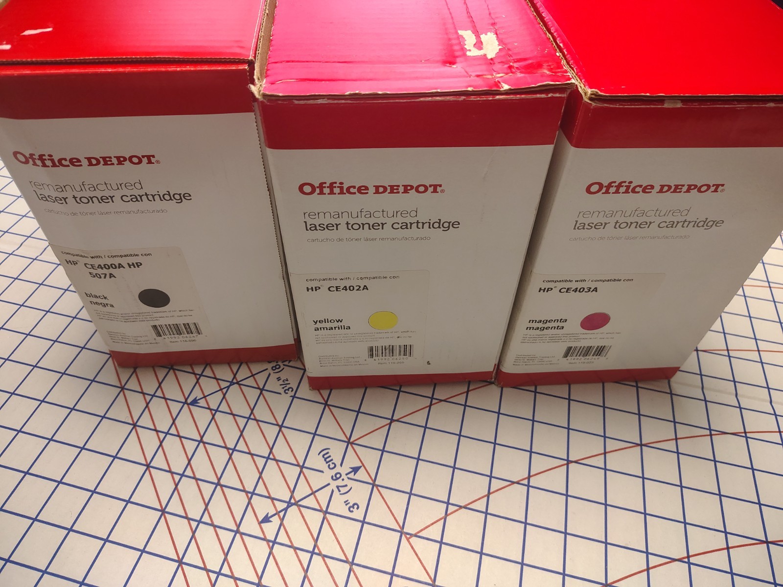 Lot 3 Office Depot HP 507A  Ink Jet , Black , Yellow , Magenta  