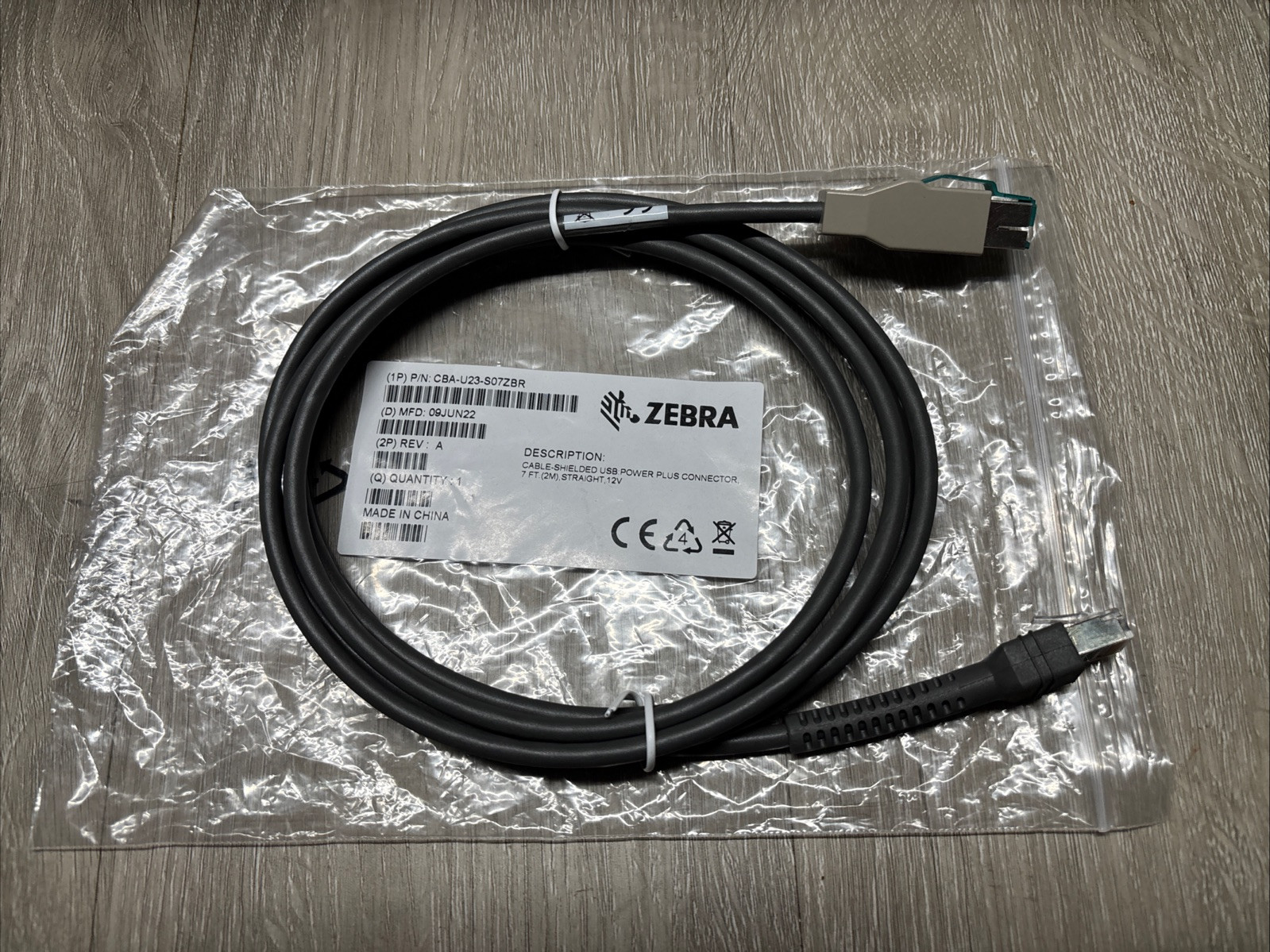 Zebra CBA-U23-S07ZBR Cable Shielded USB,Power Plus Connector, 7 ft. (2.1m)