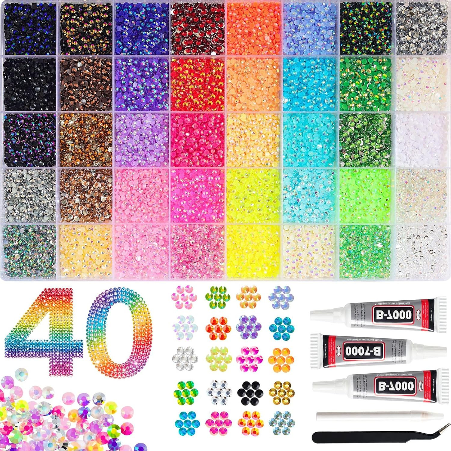 50000Pcs Jelly Rhinestones for Bedazzling 3Mm, 40 Colors Resin Bedazzler Kit for