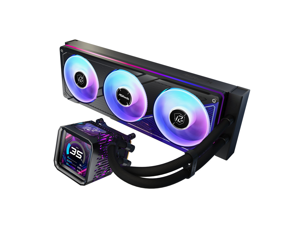 ASRock PHANTOM GAMING 360 LCD 32mm radiator, 3.4" LCD, VRM module, 360 ARGB unif