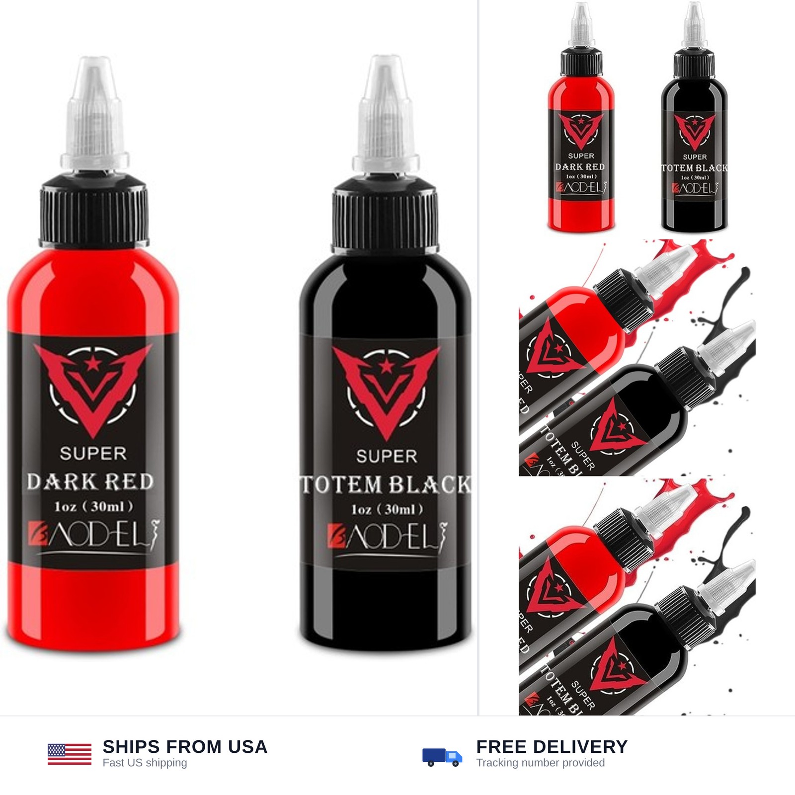 1oz Tattoo Ink - Black Red Tattoo Ink - Ink Set A Classic Combination of Blac...