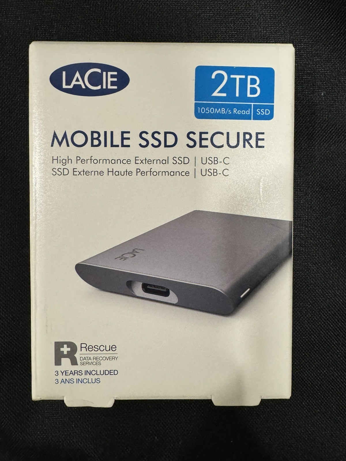 LaCie Mobile SSD Secure 2TB External SSD, USB-C USB 3.2 Gen 2, Silver