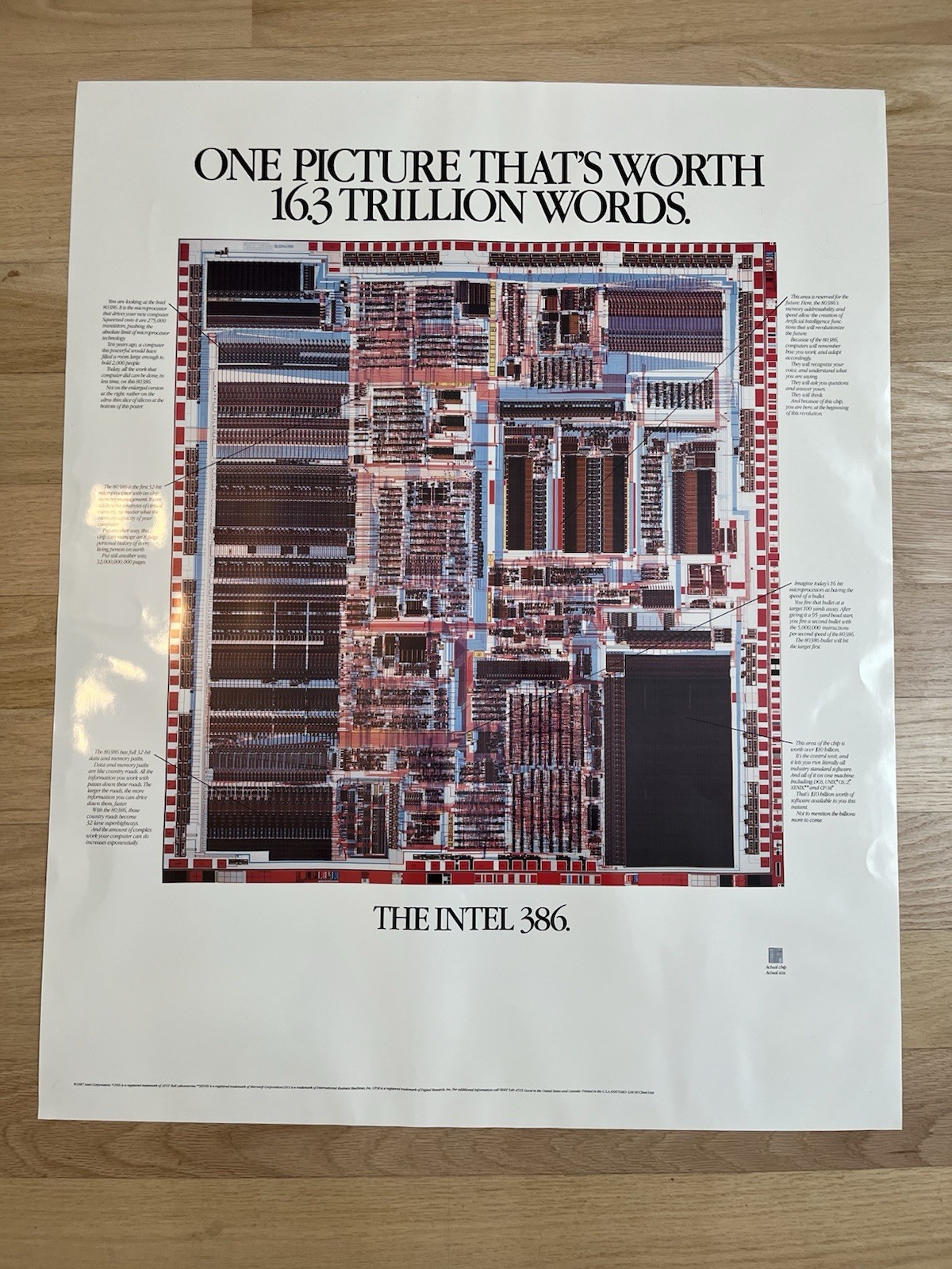 Vintage 1987 The Intel 386 Poster Enlarged Chip With Real Chip Rare