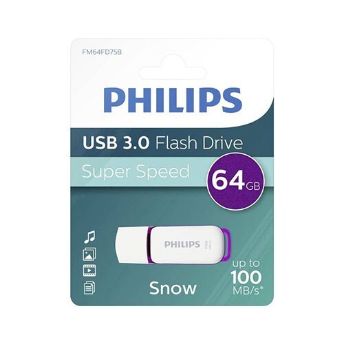 Philips Sno Edition USB 3.0 Flash Drive 64GB High Speed White/Purple to 100MB/s