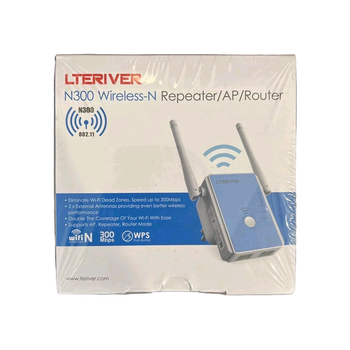 LTERIVER N300 Wireless-N Range Extender/Repeater 300Mbps Router with WPS - New