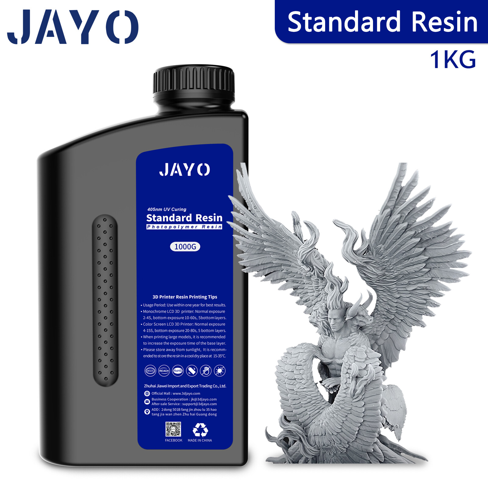 JAYO 1KG Standard/Water Washable/ABS-Like/Toughness Gray UV Resin 3D Printer