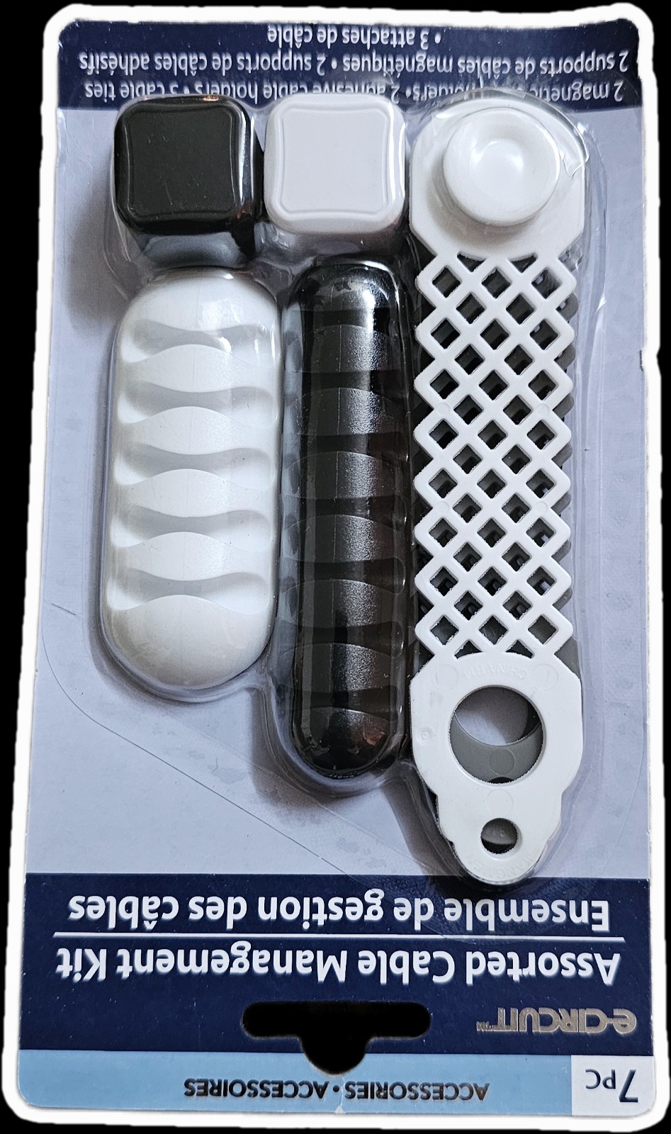 e-Circuit Cable Management Kit 7-Pack Adhesive Magnetic Plastic Black/White