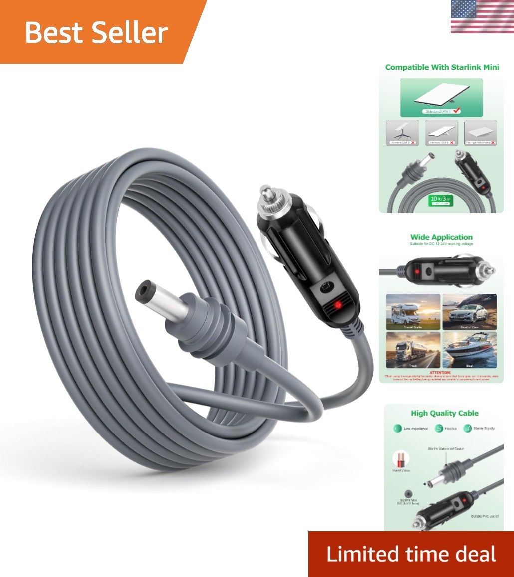 Reliable 12V-24V Starlink Mini Cigarette Lighter Cable | 18AWG Power Cord