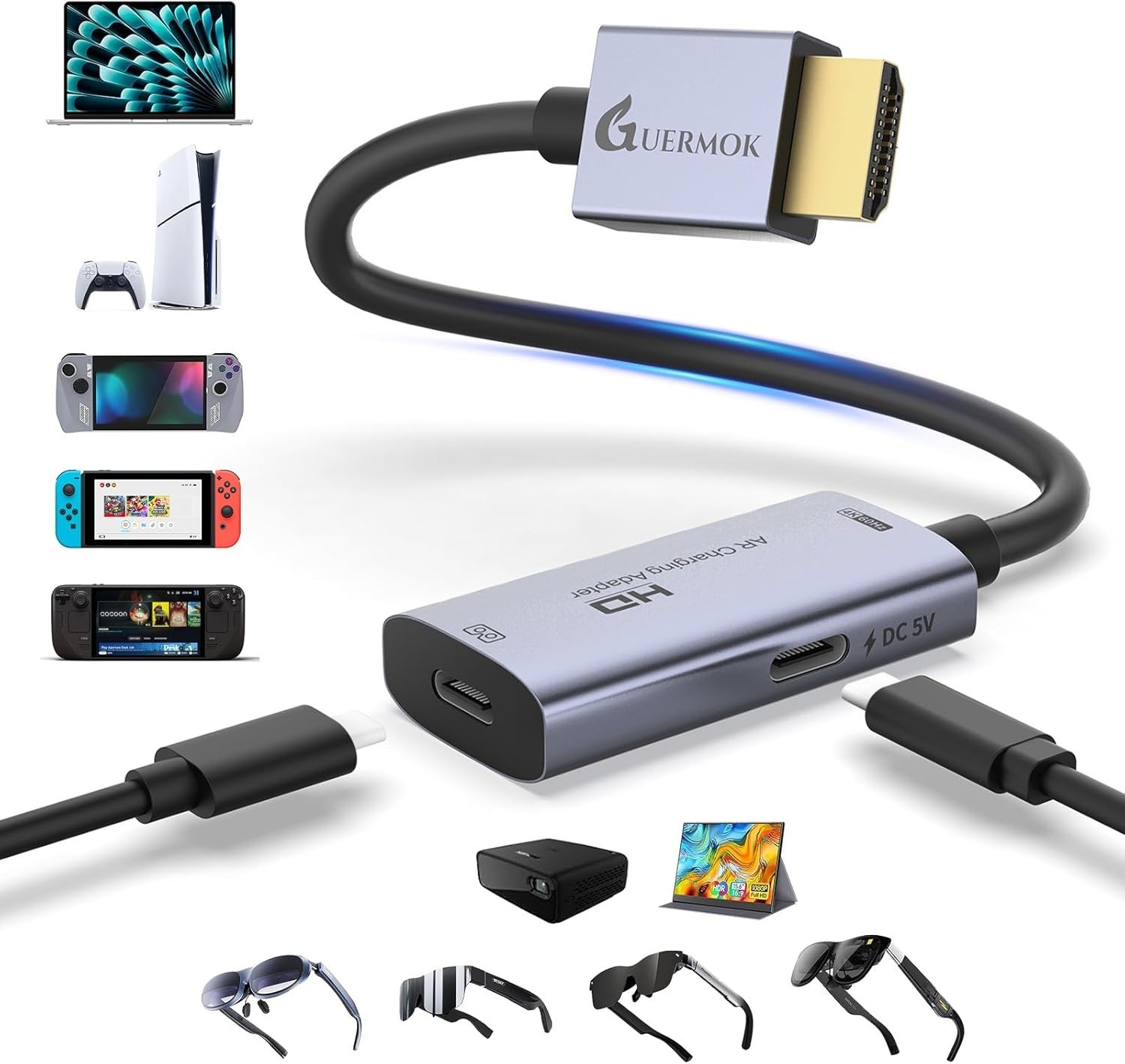 4K@60Hz HDMI to USB-C Adapter for XREAL RayNeo Rokid AR Glasses Silver