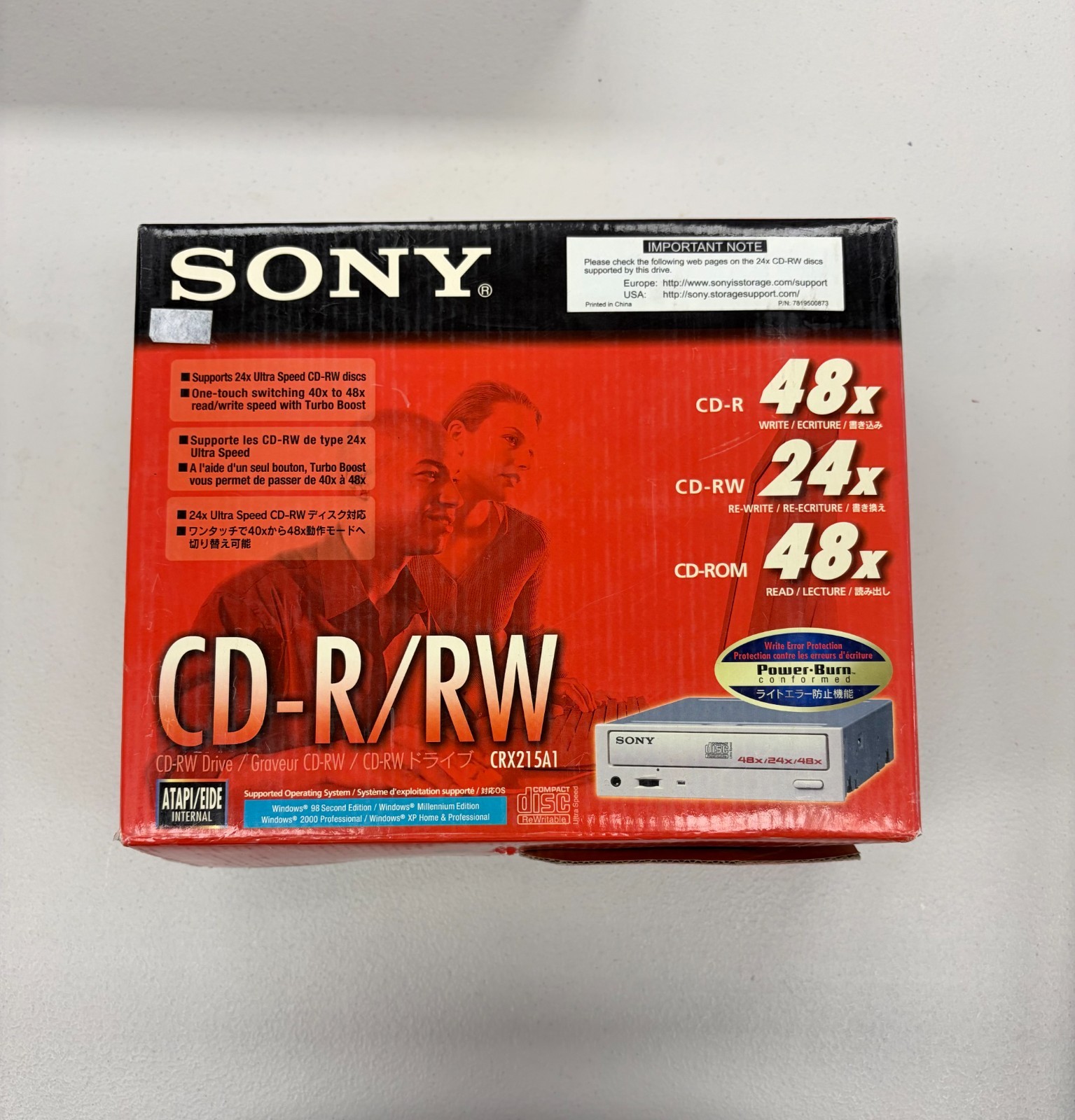 Sony CRX215A1 CD-RW Drive 48x/24x/48x IDE Internal Beige Retail Box Win98 XP
