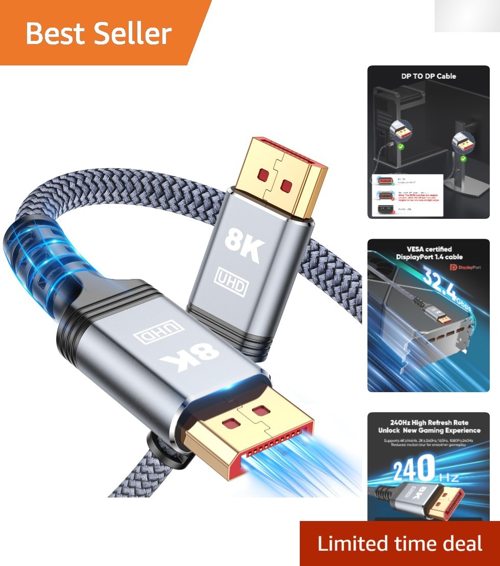 VESA Certified DisplayPort 1.4 Cable 6.6ft - 8K/4K Support for Gaming Monitors